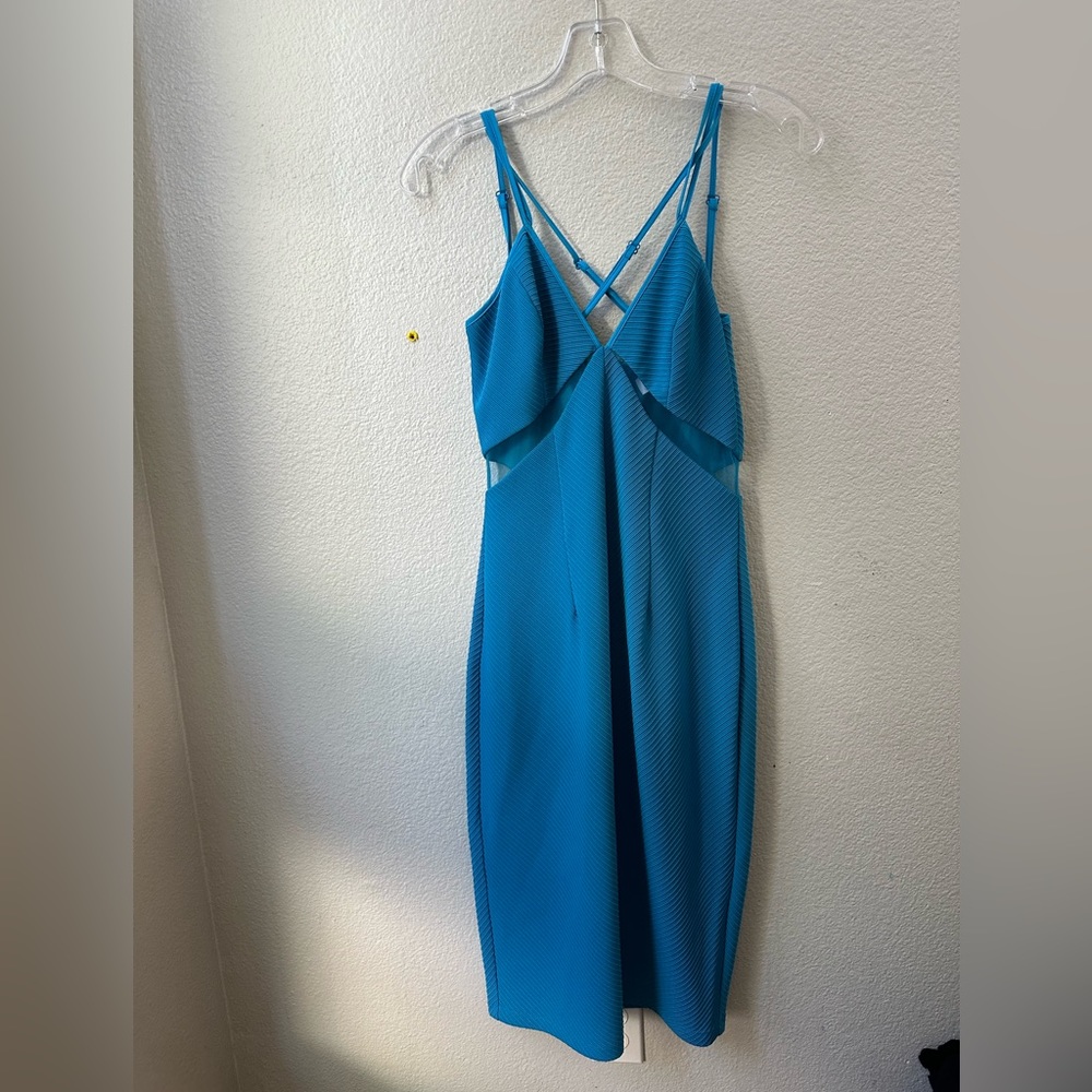 lumier by bariano bodycon teal blue mini strappy cocktail dress womens XS